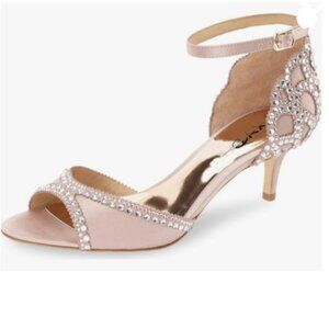 XYD Pink Open Toe Rhinestones Ankle Strap Sandals Low Heel Bridal Evening Shoes